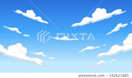 Blue Sky Vector Illustration with Stylized White Fluffy Clouds Blue Sky Vector Illustration with Stylized White Fluffy Clouds 142621905