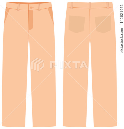 Flat Lay Vector Illustration of Peach Pastel Trousers Front and Back Flat Lay Vector Illustration of Peach Pastel Trousers Front and Back 142621951