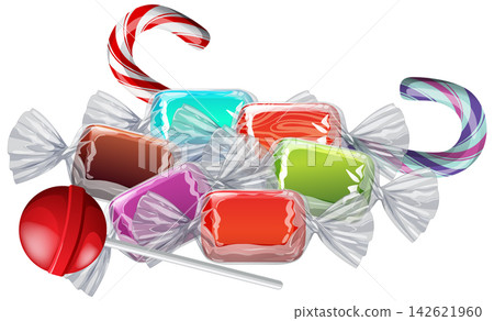 Assorted Colorful Hard Candies with Lollipop and Candy Canes Assorted Colorful Hard Candies with Lollipop and Candy Canes 142621960