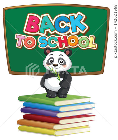Cartoon Panda Standing on Stack of Books with Chalkboard Background Cartoon Panda Standing on Stack of Books with Chalkboard Background 142621968