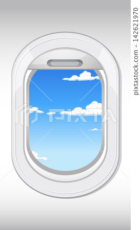 Airplane Window View of Blue Sky and White Clouds 142621970