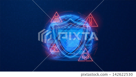 Cyber dome shield guard, warning alert red triangle sign with exclamation mark, viruses and hackers attack cybersecurity Cyber dome shield guard, warning alert red triangle sign with exclamation mark, viruses and hackers attack cybersecurity 142622530