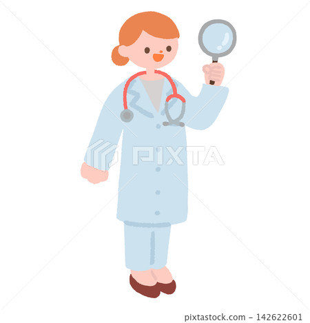 一幅女醫生用放大鏡檢查某物的插圖。 一幅女醫生用放大鏡檢查某物的插圖。 142622601