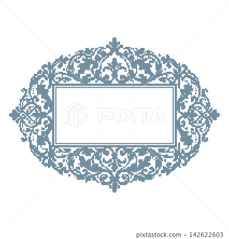 Cross Stitch Floral Oval rectangle Frame with Vintage Baroque Embroidery and Ornate Borders 142622603