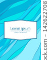 Postcard-sized blue line art frame background with a water curve and a modern, beautiful wave pattern. 142622708