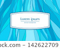 Postcard-sized blue line art frame background with a water curve and a modern, beautiful wave pattern. 142622709