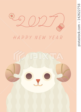 2027 Year of the Sheep New Year's Card - Sheep Illustration New Year's Postcard Material 142622758