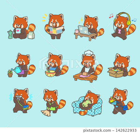 Cute Red Panda Characters Doing Everyday Activities and HobbiesDescription 142622933