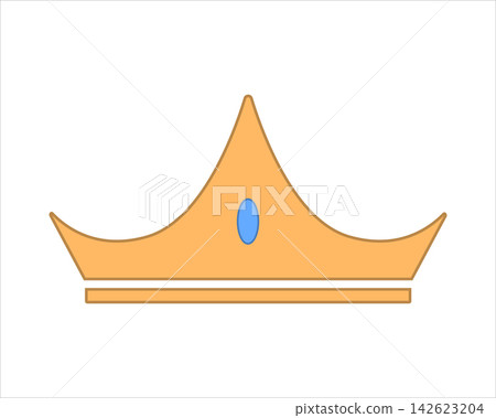 Minimalist flat vector illustration of a golden royal tiara crown with a blue jewel Minimalist flat vector illustration of a golden royal tiara crown with a blue jewel 142623204