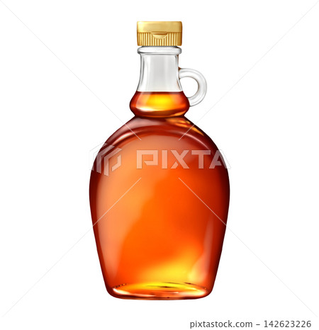 Maple syrup in a bottle with a handle, no label. Maple syrup in a bottle with a handle, no label. 142623226