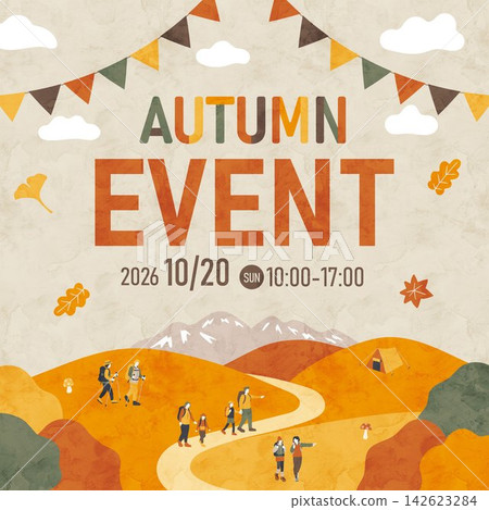 Autumn event poster featuring hiking and mountain scenery. Autumn event poster featuring hiking and mountain scenery. 142623284