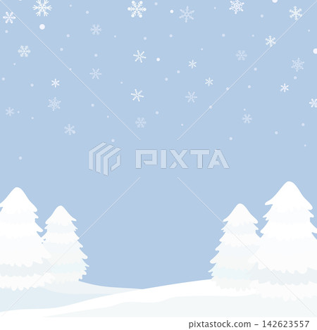 積雪覆蓋的冬季針葉林框架_方塊 142623557