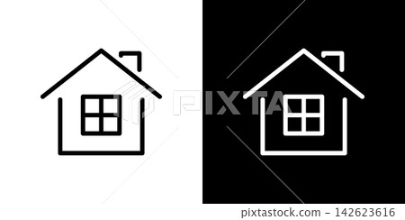 房屋/住宅圖示:窗戶、煙囪、建築物 房屋/住宅圖示:窗戶、煙囪、建築物 142623616