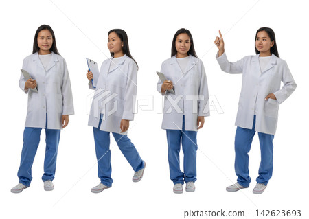 Set, Healthcare worker stands in various poses with a clipboard, PNG Set, Healthcare worker stands in various poses with a clipboard, PNG 142623693