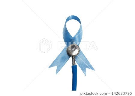 Blue ribbon shows support for prostate cancer, isolated on white, PNG 142623780