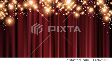 Sparkling light and burgundy curtains – a luxurious backdrop Sparkling light and burgundy curtains – a luxurious backdrop 142623882