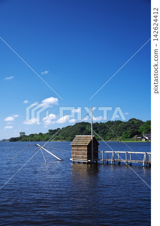 A characteristic sight of Lake Togo: four-pronged net fishing A characteristic sight of Lake Togo: four-pronged net fishing 142624412