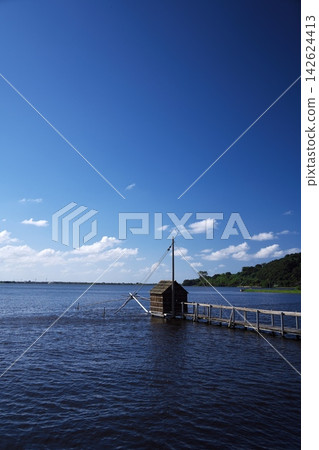 多哥湖的特色景象:四叉網捕魚 多哥湖的特色景象:四叉網捕魚 142624413