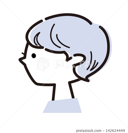 側臉短髮女性插圖 側臉短髮女性插圖 142624449