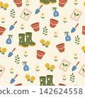 Hand Drawn Gardening Tools and Flowers Seamless Pattern Background 142624558