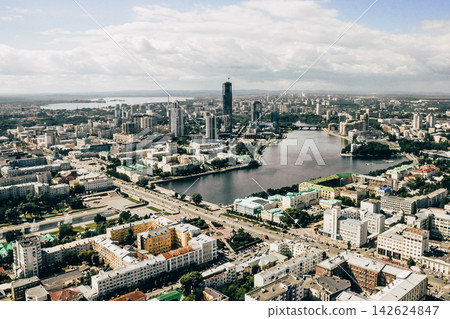 Ekaterinburg, Russia, View panorama old part city sunny summer day Ekaterinburg, Russia, View panorama old part city sunny summer day 142624847