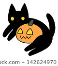Halloween illustration of a black cat and a pumpkin 142624970