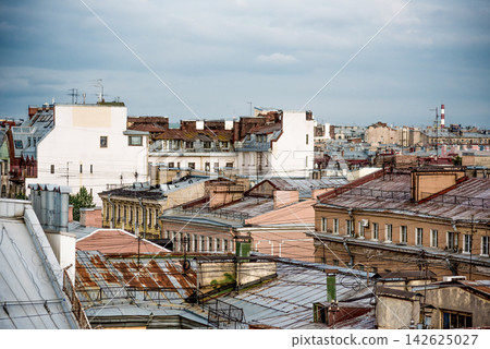 Saint Petersburg, View of wide avenue street and rooftops Saint Petersburg, View of wide avenue street and rooftops 142625027
