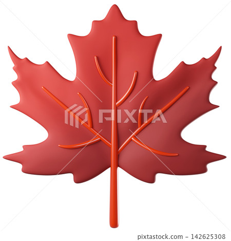 3D leaf maple in orange color, isolated on background. Botanical leaves for eco design, spring, summer, autumn, nature, organic, gardening, stickers, banners. 3d render 142625308