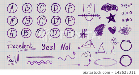 Hand drawn school math grades and exam marks Hand drawn school math grades and exam marks 142625311