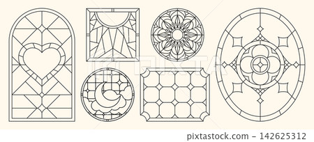 Stained glass window patterns set Stained glass window patterns set 142625312