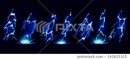 Cartoon lightning bolt effect with energy strikes Cartoon lightning bolt effect with energy strikes 142625325