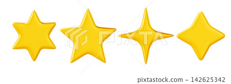Realistic set of 3d gold star icons, award signs Realistic set of 3d gold star icons, award signs 142625342