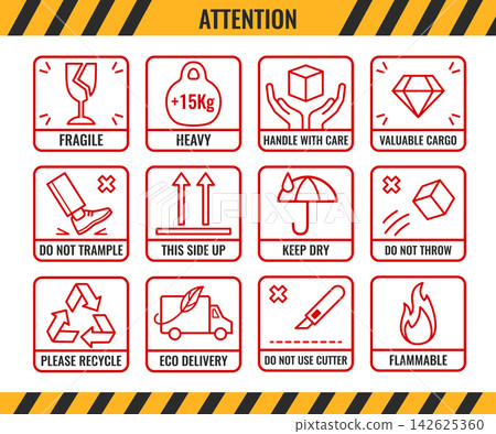 Collection of package handling stickers Collection of package handling stickers 142625360