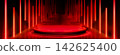 Glowing led tunnel with red laser lines and podium 142625400