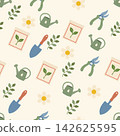 Hand Drawn Garden Tools and Botanical Seamless Pattern Background 142625595