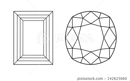 Diamond Cushion, Baguette cut shape set. Gemstone outline patterns for jewellery design, branding, packaging, flat logos. Design diagrams. Brilliant Cushion old money, Baguette cut icons collection. Diamond Cushion, Baguette cut shape set. Gemstone outline patterns for jewellery design, branding, packaging, flat logos. Design diagrams. Brilliant Cushion old money, Baguette cut icons collection. 142625660