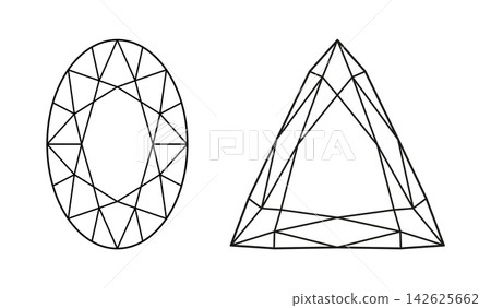 Diamond Trillion, Oval cut shape icons. Design flat diagrams. Brilliant Triangular, Oval cuts set. Precious gemstone outline icons for jewellery design, branding, packaging, logos. Diamond Trillion, Oval cut shape icons. Design flat diagrams. Brilliant Triangular, Oval cuts set. Precious gemstone outline icons for jewellery design, branding, packaging, logos. 142625662