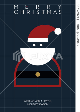 Minimalist geometric Santa Claus Merry Christmas calligraphy on blue background vertical template Minimalist geometric Santa Claus Merry Christmas calligraphy on blue background vertical template 142625720