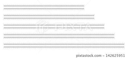 Set of Measuring charts 40, 45, 50, 55, 60 centimeters. Ruler scales forty, forty five, fifty, fifty five, sixty cm black icons. Length measurement math, distance, height, sewing tools simple layouts. 142625951