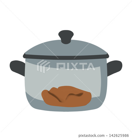 Braising Pot With Meat And Lid Flat Vector Braising Pot With Meat And Lid Flat Vector 142625986