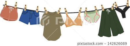 Illustration of hanging laundry 142626089