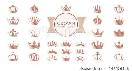 A luxurious crown icon set in rose gold. Perfect for decorating titles and invitations. A luxurious crown icon set in rose gold. Perfect for decorating titles and invitations. 142626548