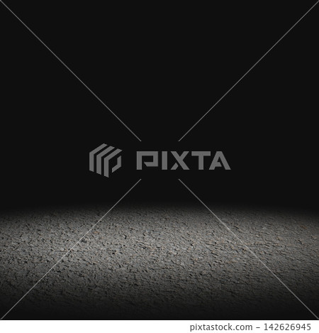 Empty dark asphalt surface illuminated by a dim spotlight against a black background, perfect for product display or design mockups. Smoke background Empty dark asphalt surface illuminated by a dim spotlight against a black background, perfect for product display or design mockups. Smoke background 142626945