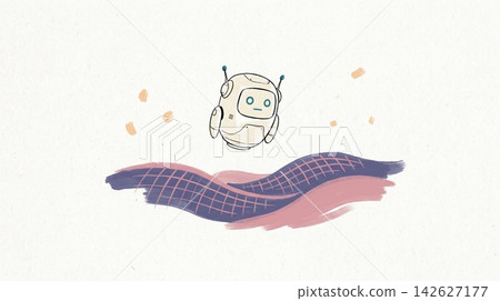 Small white robot floating above abstract purple Small white robot floating above abstract purple 142627177