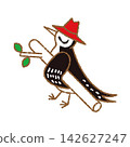 A woodpecker character wearing a red hat and holding a tree branch, viewed from behind (pi64) 142627247