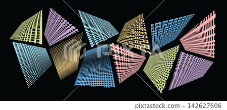 Colorful circuit line technology 3D perspective design set 142627606