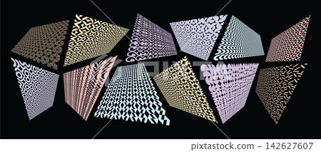 Retro decorative memphis abstract perspective design set 142627607