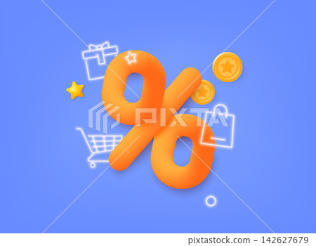 Label with percent, check mark and discount. App icon. 3D Web Vector Illustrations. Label with percent, check mark and discount. App icon. 3D Web Vector Illustrations. 142627679