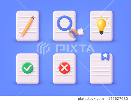 Files 3D Big Set. Document file icons. Search, pen, lightbulb, . 3D Web Vector Illustrations. Files 3D Big Set. Document file icons. Search, pen, lightbulb, . 3D Web Vector Illustrations. 142627680
