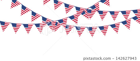 Layered American Flag Bunting with Stars and Stripes, isolated on transparent background. Copy space. PNG. Vector Layered American Flag Bunting with Stars and Stripes, isolated on transparent background. Copy space. PNG. Vector 142627943